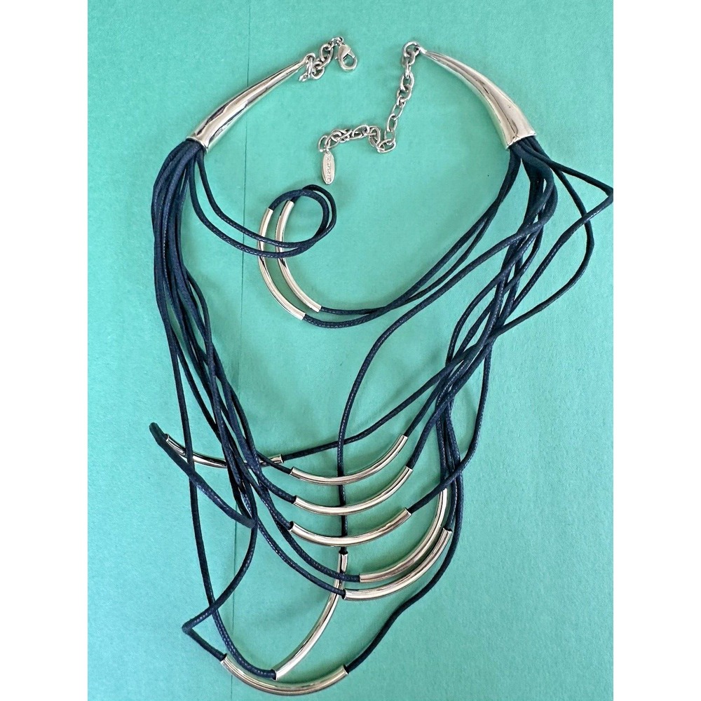 St Thomas Gold Plated Bar Necklace Black Rope Layered Waterfall 14-24" +